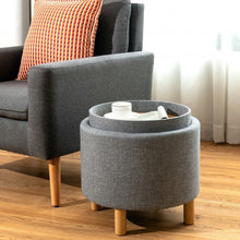 Load image into Gallery viewer, Round Storage Ottoman with Tray Top Accent Padded Footrest-Gray