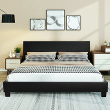 Load image into Gallery viewer, Queen Upholstered Platform Bed Frame with Linen Headboard Wood Slat-Black