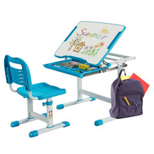 Load image into Gallery viewer, Kids Height Adjustable Desk and Chair Set with Tilted Tabletop and Drawer-Blue