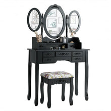 Load image into Gallery viewer, 7 Drawer Tri-Folding Mirror Dressing Vanity Makeup Set-Black
