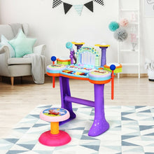 Load image into Gallery viewer, 3 in 1 Kids Piano Keyboard Drum Set with Music Fountain