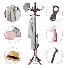 Load image into Gallery viewer, Wood Standing Hat Coat Rack with Umbrella Stand-Brown