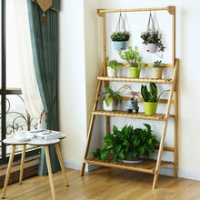 Load image into Gallery viewer, 3 Tiers Bamboo Hanging Folding Plant Shelf Stand