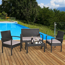 Load image into Gallery viewer, 4 pcs Patio Rattan Furniture Set Cushioned Loveseat Armrest Garden-Brown