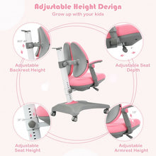 Load image into Gallery viewer, Kids Adjustable Height Depth Study Desk Chair with Sit-Brake Casters-Pink