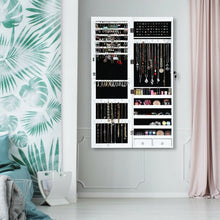 Load image into Gallery viewer, Wall Mounted Lockable Mirror Jewelry Cabinet with LED Light