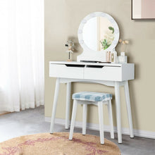 Load image into Gallery viewer, Dressing Table with Large Round Mirror and 8 Light Bulbs for Bedroom-White