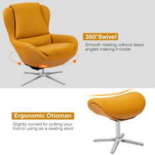 Load image into Gallery viewer, Swivel Top Grain Leather Lounge Armchair Rocking Chair with Ottoman-Yellow
