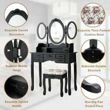 Load image into Gallery viewer, 7 Drawer Tri-Folding Mirror Dressing Vanity Makeup Set-Black