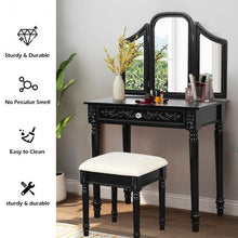 Load image into Gallery viewer, Vanity Dressing Makeup Table Set with Tri-Folding Mirror and Stool-Black
