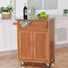 Load image into Gallery viewer, Wooden Kitchen Rolling Storage Cabinet with Stainless Steel Top