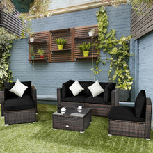 Load image into Gallery viewer, 6 Pcs Patio Rattan Furniture Set with Sectional Cushion-Black