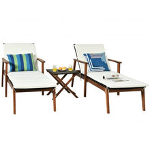 Load image into Gallery viewer, 3Pcs Protable Patio Cushioned Rattan Lounge Chair Set with Folding Table-White