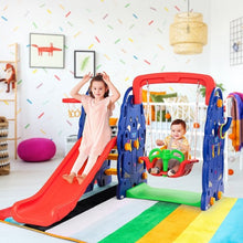 Load image into Gallery viewer, 3 in 1 Junior Children Climber Slide Swing Seat Basketball Hoop