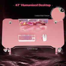 Load image into Gallery viewer, 47" Z-Shaped Computer Table with Cup Holder Headphone Hook-Pink