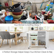 Load image into Gallery viewer, Kitchen Island Trolley Cart Storage Cabinet with Wine Rack & Shelf-White
