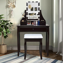 Load image into Gallery viewer, 10 LED Lighted Mirror and 3 Drawers Vanity Table Set-Brown