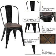 Load image into Gallery viewer, Set of 4 Stackable Tolix Style Metal Wood Dining Chair-Black