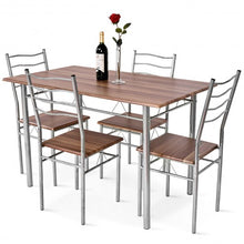 Load image into Gallery viewer, 5 pcs Wood Metal Dining Table Set with 4 Chairs-Walnut