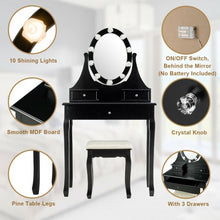 Load image into Gallery viewer, 3 Drawers Lighted Mirror Vanity Dressing Table Stool Set-Black