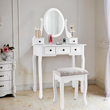 Load image into Gallery viewer, Dressing Table Set with Oval Mirror Stool and 5 Storage Drawers