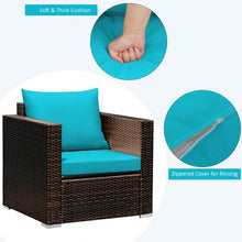 Load image into Gallery viewer, 3 Pcs Patio Conversation Rattan Furniture Set with Cushion-Turquoise
