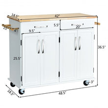 Load image into Gallery viewer, Wood Top Rolling Kitchen Trolley Island Cart Storage Cabinet-White