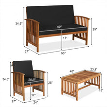 Load image into Gallery viewer, 4PCS Patio Solid Wood Furniture Set-Black