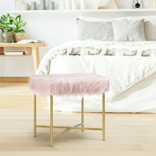 Load image into Gallery viewer, Faux Fur Ottoman Decorative Stool with Metal Legs