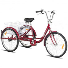 Load image into Gallery viewer, 24" Single Speed 3-wheel Bicycle Adult Tricycle Seat-Red