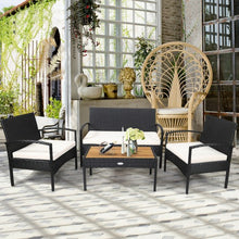 Load image into Gallery viewer, 4 Pcs Patio Rattan Furniture Set Sofa Chair Coffee Table with Cushion-White