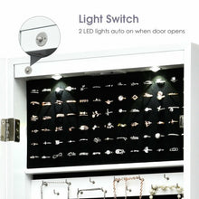 Load image into Gallery viewer, Lockable Wall Mount Mirrored Jewelry Cabinet with LED Lights-White