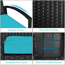 Load image into Gallery viewer, 3 Pieces Outdoor Rattan Patio Conversation Set with Seat Cushions-Turquoise