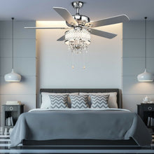 Load image into Gallery viewer, 52" Crystal Ceiling Fan Lamp w/ 5 Reversible Blades-Silver
