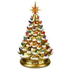 Load image into Gallery viewer, 15" Pre-Lit Hand-Painted Ceramic Christmas Tree-Golden
