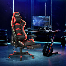 Load image into Gallery viewer, Massage LED Gaming Chair with Lumbar Support & Footrest-Red