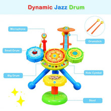 Load image into Gallery viewer, Kids Electric Jazz Drum Set with Stool Microphone & LED Light