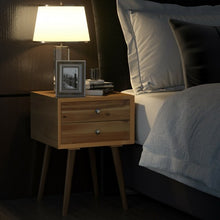 Load image into Gallery viewer, Wooden Nightstand Mid-Century End Side Table with 2 Storage Drawers-Natural