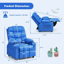 Load image into Gallery viewer, PU Leather Kids Recliner Chair with Cup Holders and Side Pockets-Blue