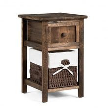 Load image into Gallery viewer, Small 2 Tier 1 Drawer Wood Nightstand with Basket-Coffee