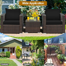 Load image into Gallery viewer, 3 Pcs Patio Conversation Rattan Furniture Set with Cushion-Black