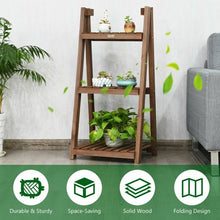 Load image into Gallery viewer, 3-Tier Folding Flower Stand Rack Wood Plant Storage Display Shelf