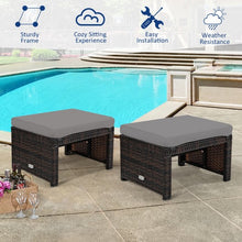 Load image into Gallery viewer, 2 Pieces Cushioned Patio Rattan Ottoman Foot Rest-Gray