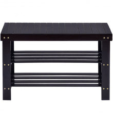 Load image into Gallery viewer, 3 Tier Bamboo Bench Storage Shoe Shelf-Black