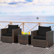 Load image into Gallery viewer, 3 Pcs Patio Conversation Rattan Furniture Set with Cushion-Black