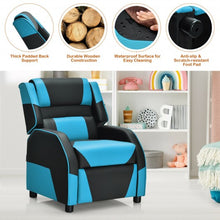 Load image into Gallery viewer, Kids Youth PU Leather Gaming Sofa Recliner with Headrest and Footrest-Blue
