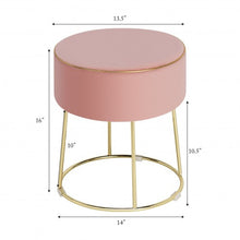 Load image into Gallery viewer, Velvet Round Footrest Ottoman with Metal Base and Non-Slip Foot Pads-Pink