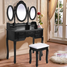 Load image into Gallery viewer, Black/White Vanity Makeup Dressing Table w/ Tri Folding Mirror + 7 Drawers-Black