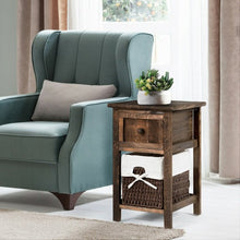 Load image into Gallery viewer, Small 2 Tier 1 Drawer Wood Nightstand with Basket-Coffee
