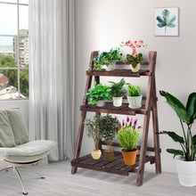 Load image into Gallery viewer, 3 Tier Outdoor Wood Design Folding Display Flower Stand